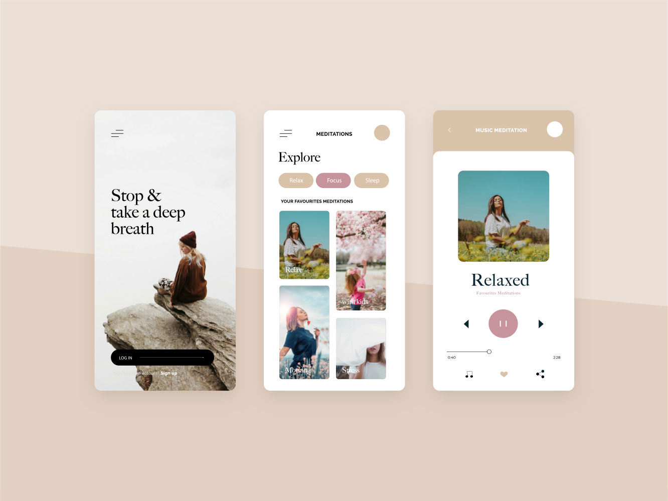 Meditation app UI design project by Base64